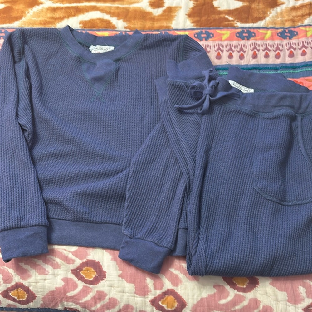 Cozy waffle print jogger set - lounge set